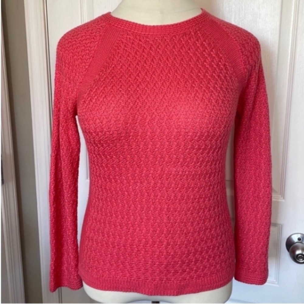 Jones NY Cable Knit Sweater Crewneck Coral Salmon Loose Weave Acrylic Fancy Gift - Picture 6 of 17